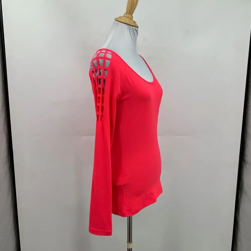 Lorna Jane Top Womens S Small Cupid Red Madrid Lasercut Long Sleeve Excel Shirt